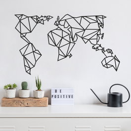 Wallity World Map2 Escultura de Pared de Metal Negra